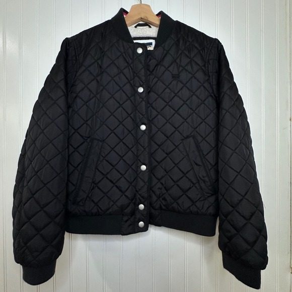 Levi's‎ Women's Black Quilted Bomber Jacket Sherpa Lined Snap Front Size Small - Picture 4 of 14